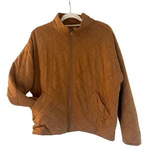 Bagatelle Collection Womens Quilted Zip Up Jacket Camel Brown Bomber Size M